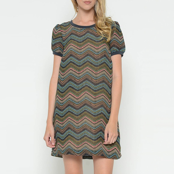 Mod Retro Multicolor Chevron Shift Shirt Dress - Picture 1 of 7